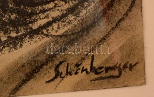 Schönberger jelzéssel: Tűzfalak. Vegyes technika, papír, üvegezett keretben, 38×31 cm