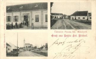 1899 Pusztaszentmihály, Sankt Michael im Burgenland; utcák, Matisovics Pál üzlete és saját kiadása / streets, shop