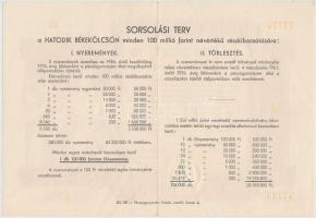 Budapest 1955. "Hatodik Békekölcsön" nyereménykölcsön 100Ft-ról, szárazpecséttel T:II-
