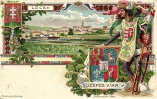 Lőcse, Levoca; Szepes vármegye címere; Athenaeum Rt. kőnyomdája / coat of arms, floral, litho (EK)