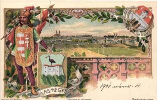 Szombathely, Vas megye címere; Athenaeum Rt. kőnyomdája, floral, litho s: Zich