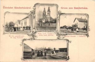 Sándorháza, Sandra; Postahivatal, vasútállomás, Assmann féle fakereskedés / post, railway station, timber store