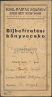 1939-45 Turul-Magyar Országos Biztosító Intézet Rt., Díjbefizetési könyvecske, 73 tagdíjbélyeggel, picit foltos.