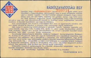 1943 Budapest, rádió szavatossági jegy Telefunken 2T65V típusú készülékhez, hajtva / radio warranty paper