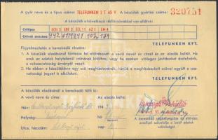 1943 Budapest, rádió szavatossági jegy Telefunken 2T65V típusú készülékhez, hajtva / radio warranty ...