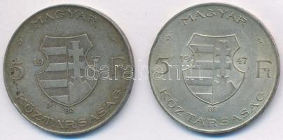 1947. 5Ft Ag "Kossuth" (2x) T:2-,3