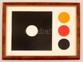 Dévényi János (1956-): Geometrikus alapformák. Akril, papír, jelzett, üvegezett fa keretben, 30×40 cm