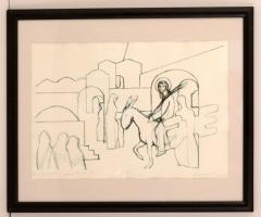 Aknay János (1949-): Jézus bevonulása. Szitanyomat, papír, jelzett, 32×46 cm
