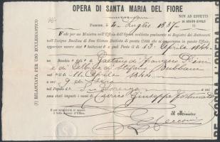 1887 Firenze, Keresztelési anyakönyvi kivonat olasz nyelven / 1887 Florence, Birth certificate