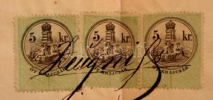 1800 Pest, Johann Felber táskakészítő levele viaszpecséttel, 3x5 kr okmánybélyeggel