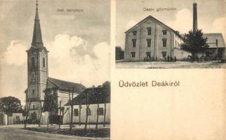 Deáki, Diakovice; Gőzmalom, református templom, kiadja Brunner Adolf / steam mill, Calvinist church (EK)