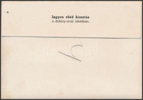 cca 1910 Budapest, ingyen ebéd kiosztás a Dohány utcai iskolában. Sajtófotó, hátoldalán feliratozva,...