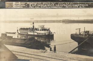 1926 Komárom, Komárno; Helyiérdekű csavargőzös, kikötő / steamship, port, photo