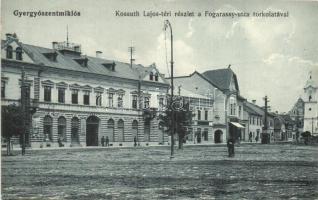 Gyergyószentmiklós, Gheorgheni; Kossuth Lajos tér, Fogarassy utca, gyógyszertár / square, street, pharmacy