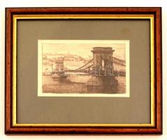 Mátrai Vilmos (1877-?): Budapest. 4 db rézkarc, papír, jelzett és jelzés nélkül, üvegezett keretben,...