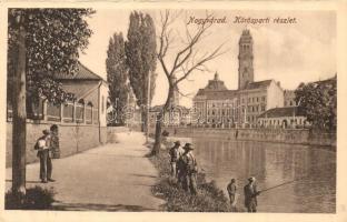 Nagyvárad, Oradea; Körös parti részlet, horgászok / river bank, fishing men (ragasztónyom / gluemark)