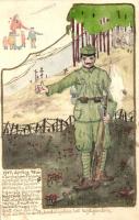 1917 Kézzel festett I. világháborús katonai képeslap az 1917. április 15-i húsvéti tűzszünet emlékére / hand-painted WWI military postcard, 1917 Easter cease-fire (r)