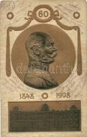 Ferenc József uralkodásának 60. évfordulója / Franz Joseph, golden decorated, Emb. (ázott sarok / wet corner)