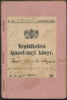 1908 A M. kir. budapesti népfölkelő járás által kiállított népfölkelési igazolványi könyv