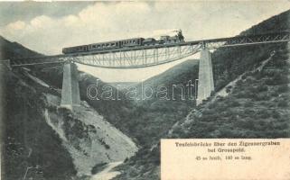 Nagyapold, Grosspold; Ördög-vasúti híd a Cigány-árok felett, gőzmozdony / railway bridge, viaduct, locomotive