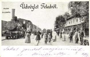 Feled, Veladin, Jesenské; vasútállomás, gőzmozdony / railway station, locomotive (EB)
