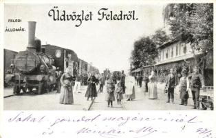 Feled, Veladin, Jesenské; vasútállomás, gőzmozdony / railway station, locomotive (EB)