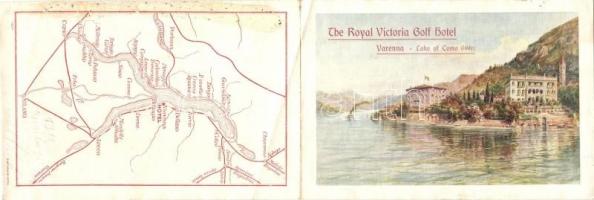 Varenna, Lake Como; Royal Victoria Golf Hotel, advertisement, map, folding card (non PC) (gyűrött / creases)