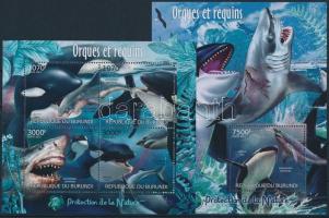 Shark and killer whale minisheet + block, Cápa és a kardszárnyú delfin kisív + blokk