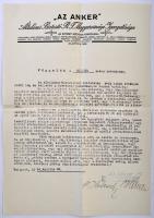 Budapest 1934. "ANKER Általános Biztosító-Részvénytársaság" életbiztosítási kötvénye, kieg...