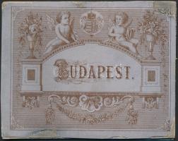 1885 Budapesti Országos Általános Kiállítás, 9 oldalas kihajtható képes litho leporello a főváros nevezetességeivel, több helyen javítva / ragasztva 10.5×13.5 cm