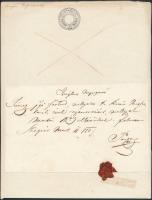 1852 3kr szignettás irat Szekszárdról, viaszbélyegzéssel hozzáerősített nyugtával