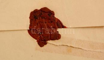 1852 3kr szignettás irat Szekszárdról, viaszbélyegzéssel hozzáerősített nyugtával