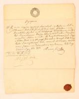 1852 6kr szignettás irat Szekszárdról, viaszbélyegzéssel hozzáerősített nyugtával