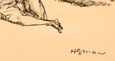 Hermann Lipót (1884-1972): Vázlatok, papír, ofszet, jelzett, 24x29 cm