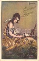 Busi, T. Corbella - 4 db olasz művészlap, hölgyek / 4 Italian art postcards