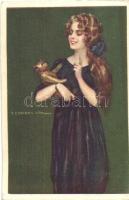 Busi, T. Corbella - 4 db olasz művészlap, hölgyek / 4 Italian art postcards