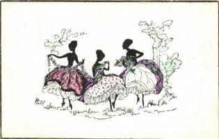 15 db RÉGI árnyékképes motívumlap, vegyes minőségben / 15 pre-1945 silhouette motive postcards, mixe...