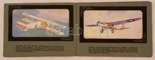 cca 1930 Album of motor cars. angol képgyűjtő füzet, repülők képeivel 14 db. / British cigarette car...