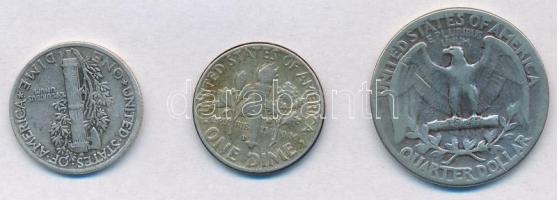 Amerikai Egyesült Államok 1940. 1D Ag "Mercury" + 1941. 1/4$ Ag "Washington" + 1...