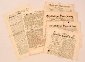 1856-1861 Vegyes újság tétel: Amtsblatt zur Wiener Zeitung(Nr.276, 281), Amts- und Intelligenzblatt zum Siebenbüprger Boten(Nr.240), Bukurester Deutsche Zeitung(Nr.8, 9)