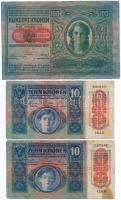 1912. 100K + 1915. 10K (2x) mindhárom piros "Deutschösterreich" felülbélyegzéssel T:III