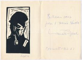 3 kisgrafika: Linómetszetek. Két Bordás Ferenc újévi, egy Balogh jelzéssel ~9x12 cm