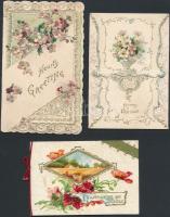 cca 1900 3 db dombornyomott, csipke litho üdvözlőkártya / 3 embroided litho greeting cards