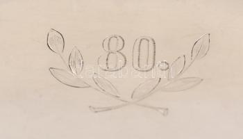 Ezüst (Ag.) áttört kosárka, jelzett (925), mesterjeggyel, alján gravírozott 80. számmal, 15×11 cm, n...