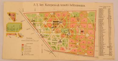 cca 1920 A X. ker. Kerepesi temető helyszínrajza/térképe neves sírok jegyzékével. 60x30 cm