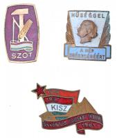 6db-os vegyes magyar jelvény és kitűző tétel, közte "SZOT", "KISZ Önkéntes Ifjúsági T...