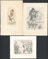 3 db rézkarc, ex libris, különféle magyar és külföldi alkotóktól / 3 etchings from different Hungarian and foreign artists 10x15 cm
