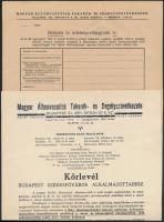 1937 A Magyar Államvasutak Takarék- és Segélyszövetkezetének körlevele Budapest Székesfőváros alkalm...