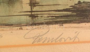 Paulovits Pál (1892-1975): Nürnbergi régi házak, színezett rézkarc, karton, jelzett, 25x20 cm., kere...