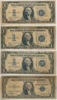 Amerikai Egyesült Államok 1934-1935. 1$ kék pecséttel Silver Certificate (4x) T:III,III- fo. USA 1934-1935. 1 Dollar with blue seal Silver Certificate (4x) C:F,VG spotted